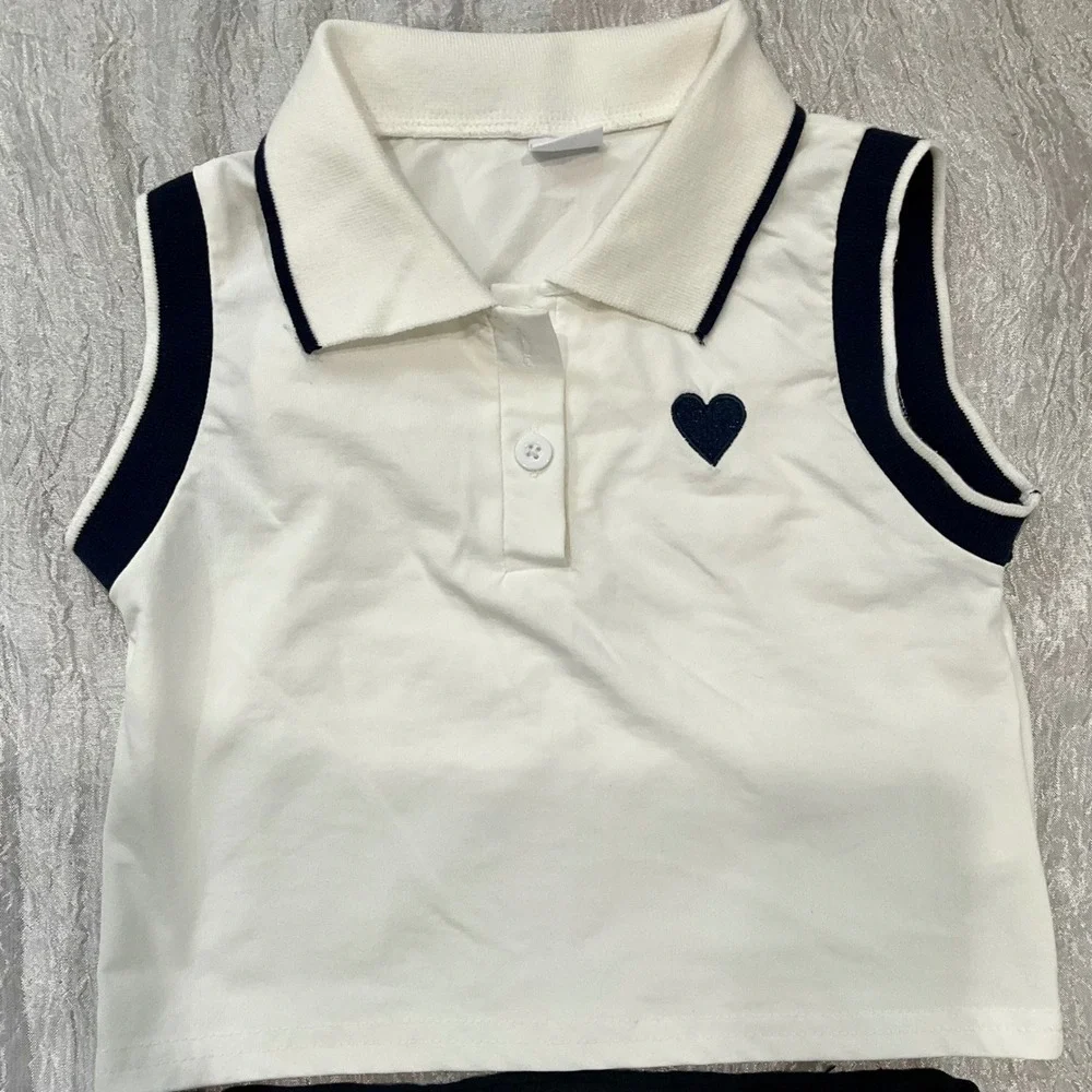 Zara Navy‎ Pants & White Sleeveless Polo Top Size 6 Preppy Nautical Classic